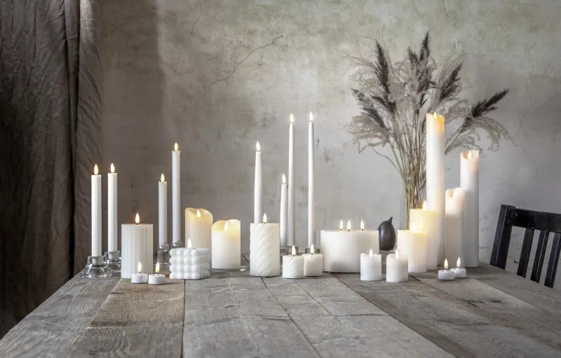 Zestaw 2x świeca LED woskowa obiadowa FLAMME SWIRL Szara 25cm — zdjęcie 8