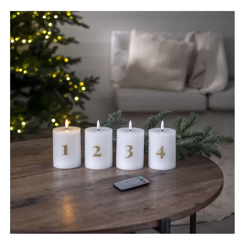 Zestaw 4x świeca woskowa LED filarowa FLAMME ADVENT 12,5cm z pilotem na baterie — zdjęcie 13