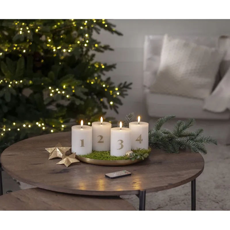 Zestaw 4x świeca woskowa LED filarowa FLAMME ADVENT 12,5cm z pilotem na baterie — zdjęcie 7