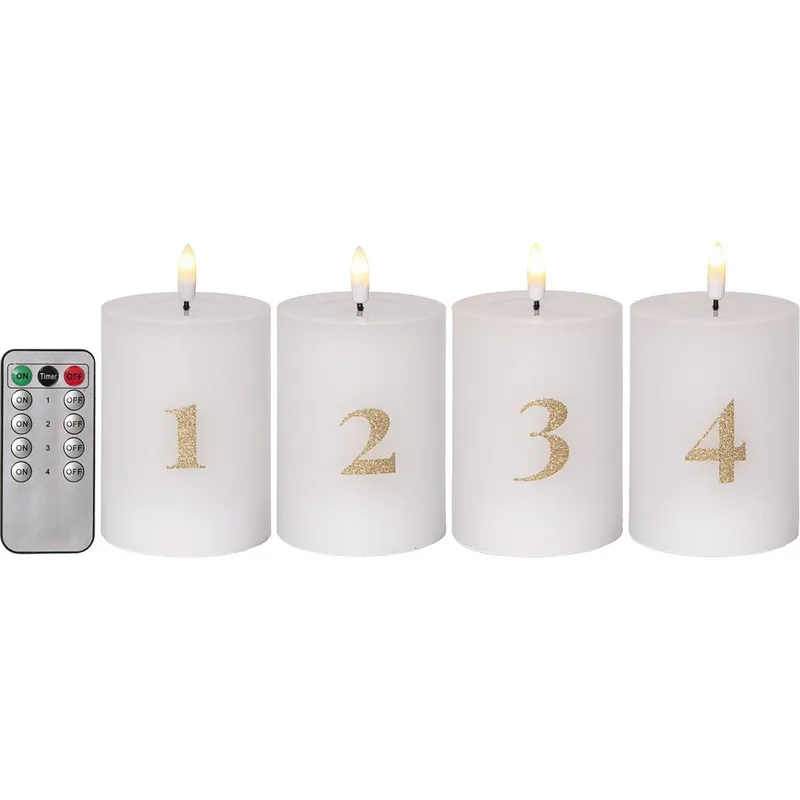 Zestaw 4x świeca woskowa LED filarowa FLAMME ADVENT 12,5cm z pilotem na baterie — zdjęcie 9