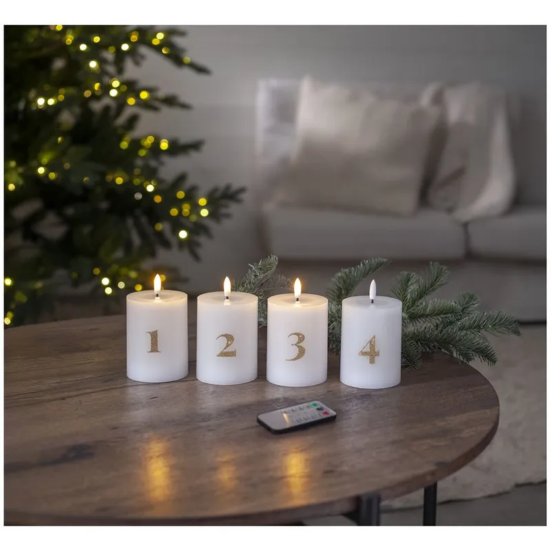 Zestaw 4x świeca woskowa LED filarowa FLAMME ADVENT 12,5cm z pilotem na baterie — zdjęcie 10