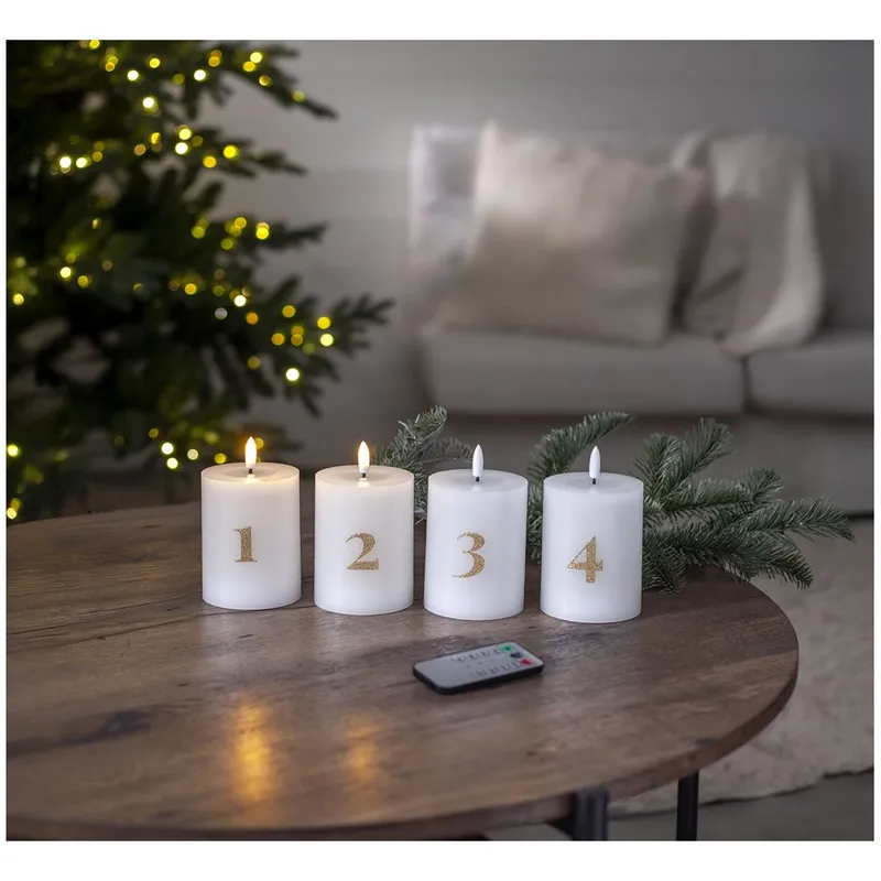 Zestaw 4x świeca woskowa LED filarowa FLAMME ADVENT 12,5cm z pilotem na baterie — zdjęcie 11