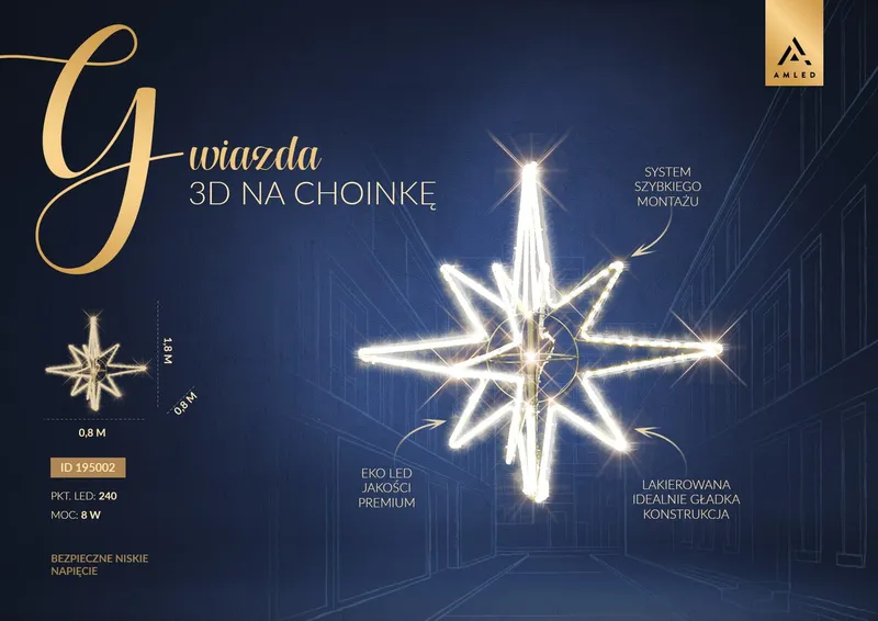 Gwiazda na czubek choinki 3D LED AM-195002 — zdjęcie 2