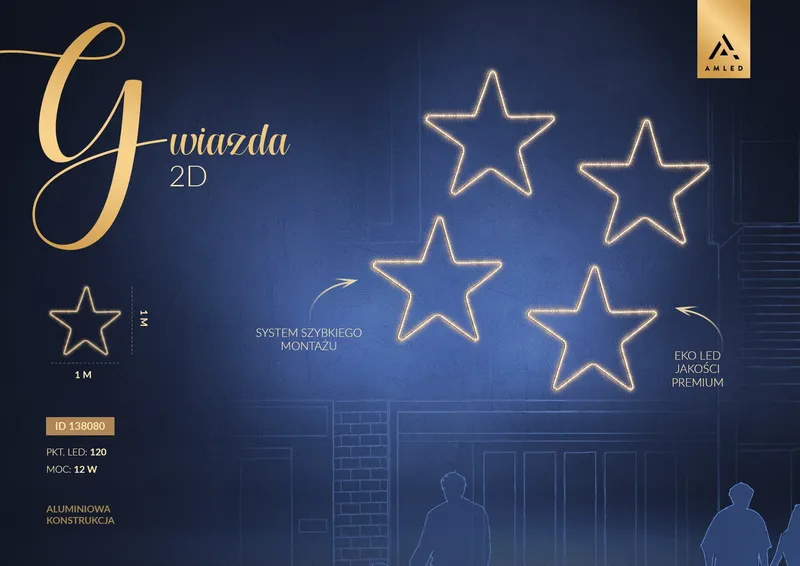 Iluminacja dekoracja LED Gwiazda 2D 100 cm AM-138080 — zdjęcie 2