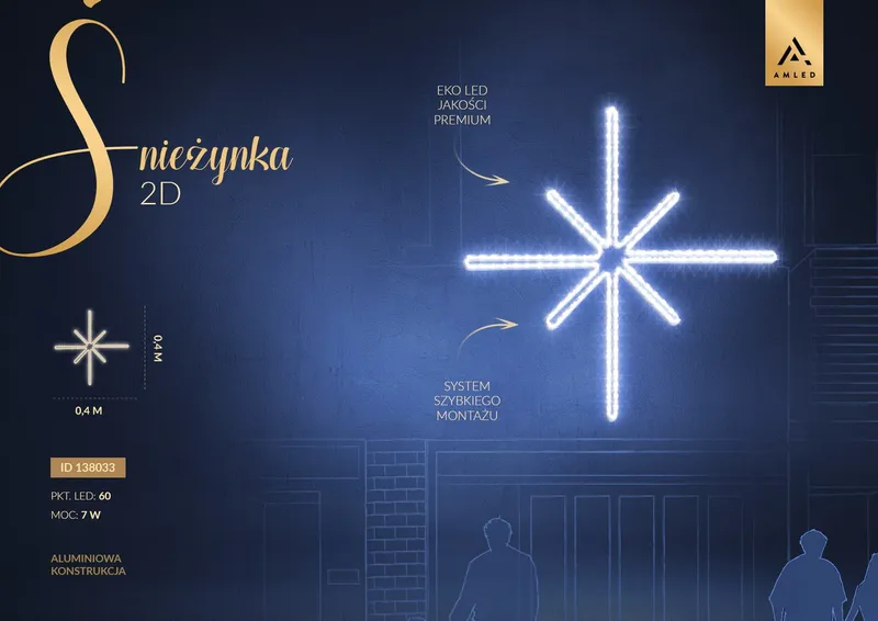 Iluminacja dekoracja LED Śnieżynka 2D 40 cm AM-138033 — zdjęcie 2