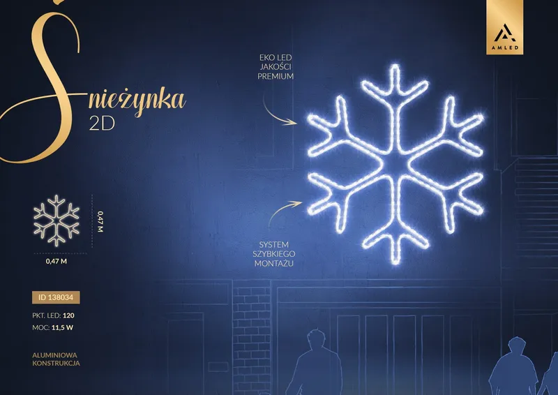Iluminacja dekoracja LED Śnieżynka 2D 47 cm AM-138034 — zdjęcie 2