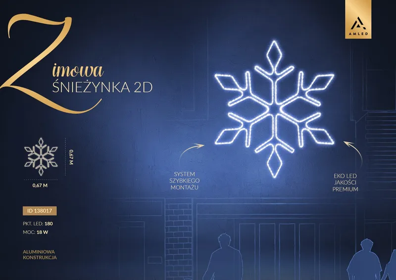 Iluminacja dekoracja LED Śnieżynka 2D 67 cm AM-138017 — zdjęcie 2
