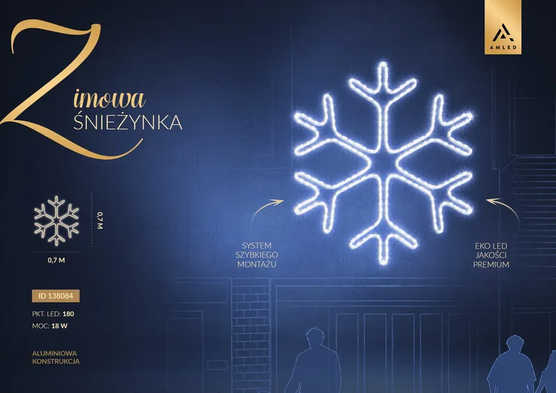 Iluminacja dekoracja LED Śnieżynka 2D 70 cm AM-138084 — zdjęcie 3