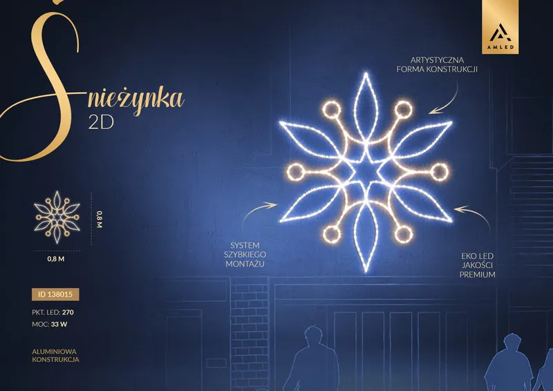 Iluminacja dekoracja LED Śnieżynka 2D 80 cm AM-138015 — zdjęcie 2