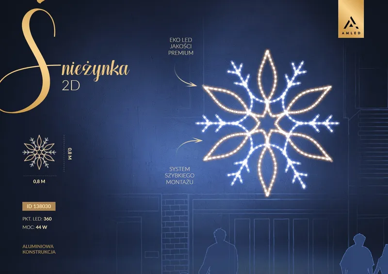 Iluminacja dekoracja LED Śnieżynka 2D 80 cm AM-138030 — zdjęcie 2