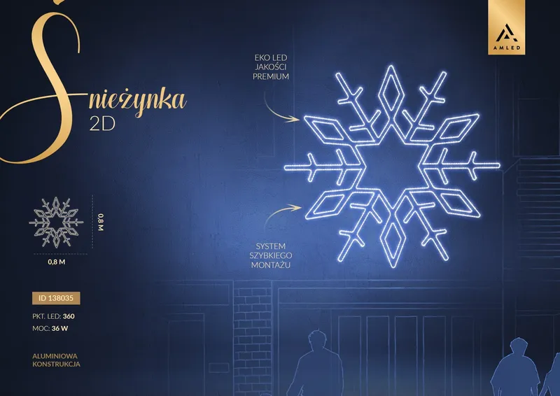 Iluminacja dekoracja LED Śnieżynka 2D 80 cm AM-138035 — zdjęcie 2
