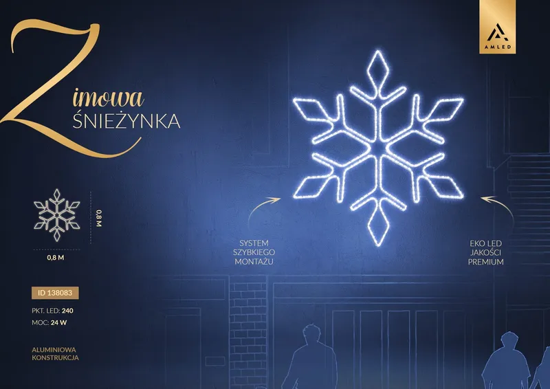 Iluminacja dekoracja LED Śnieżynka 2D 80 cm AM-138083 — zdjęcie 2