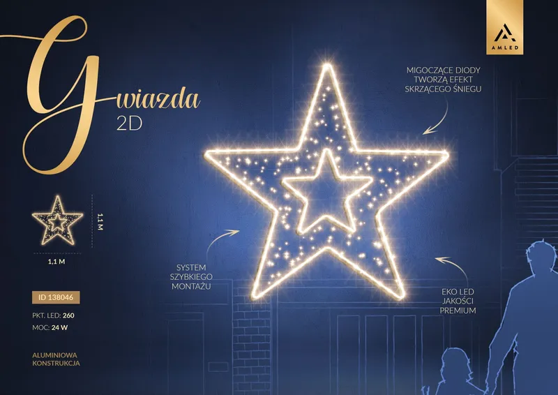 Iluminacja dekoracja elewacyjna LED Gwiazda 2D 110 cm AM-138046 — zdjęcie 2