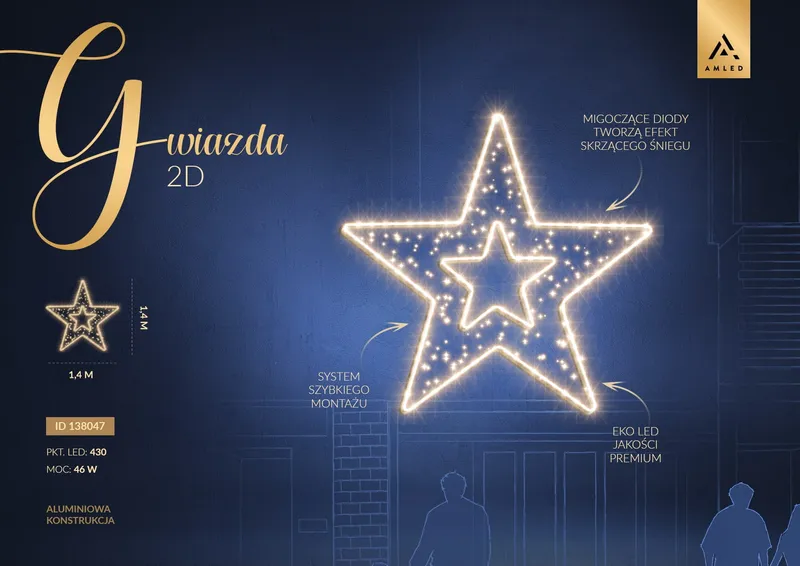 Iluminacja dekoracja elewacyjna LED Gwiazda 2D 140 cm AM-138047 — zdjęcie 2