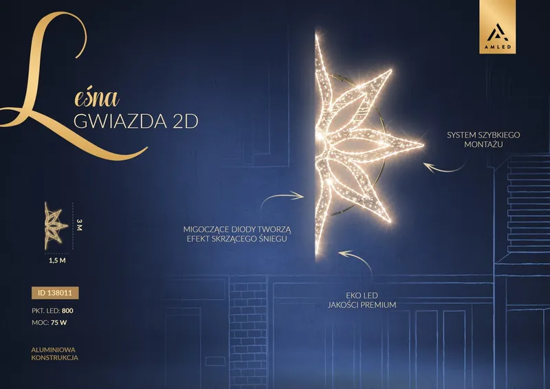 Iluminacja dekoracja elewacyjna LED Gwiazda 2D 150 cm AM-138011 — zdjęcie 2