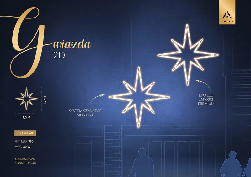 Iluminacja dekoracja elewacyjna LED Gwiazda 2D 150 cm AM-138069 — zdjęcie 2
