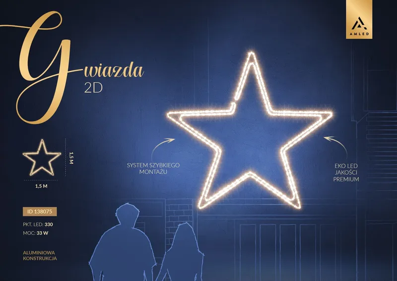 Iluminacja dekoracja elewacyjna LED Gwiazda 2D 150 cm AM-138075 — zdjęcie 2