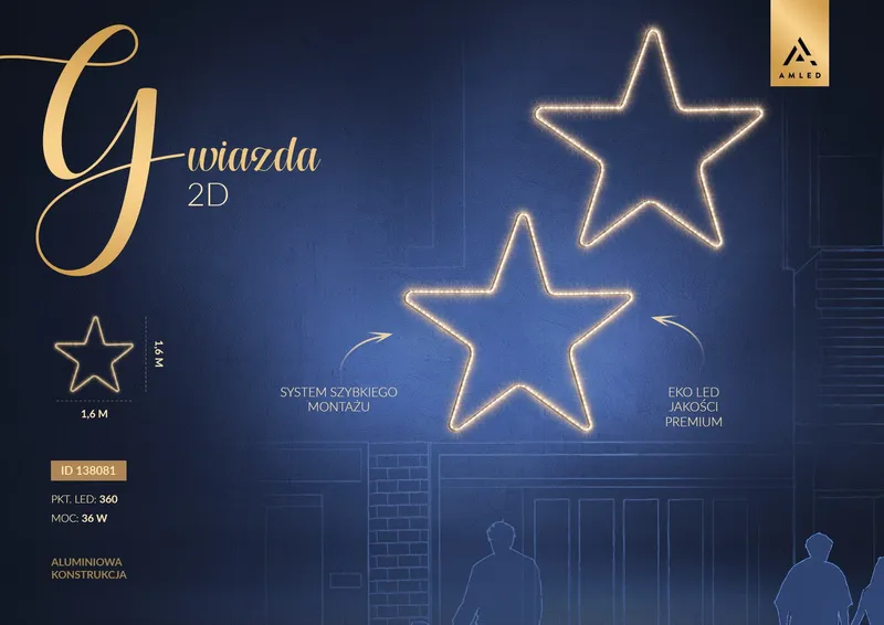 Iluminacja dekoracja elewacyjna LED Gwiazda 2D 160 cm AM-138081 — zdjęcie 2