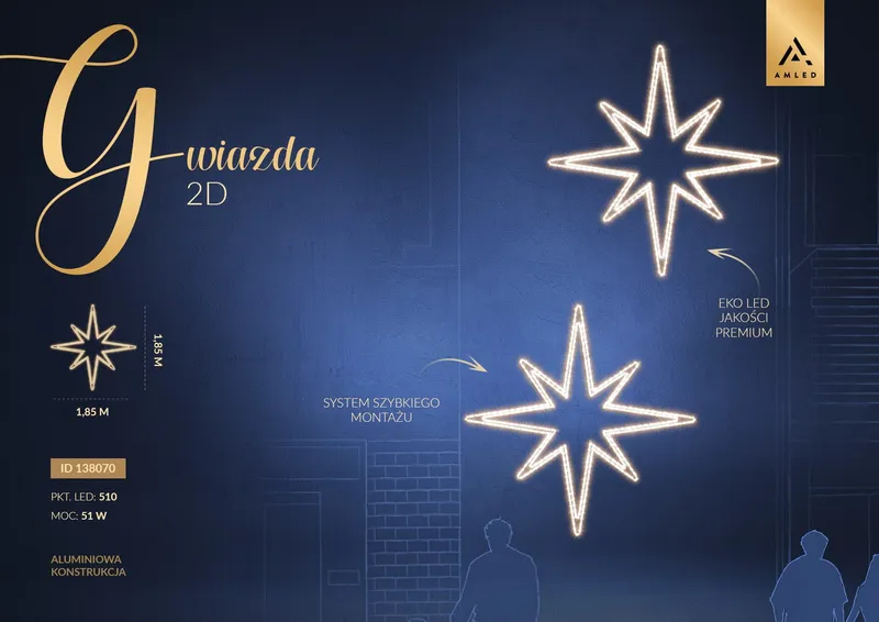 Iluminacja dekoracja elewacyjna LED Gwiazda 2D 185 cm AM-138070 — zdjęcie 2