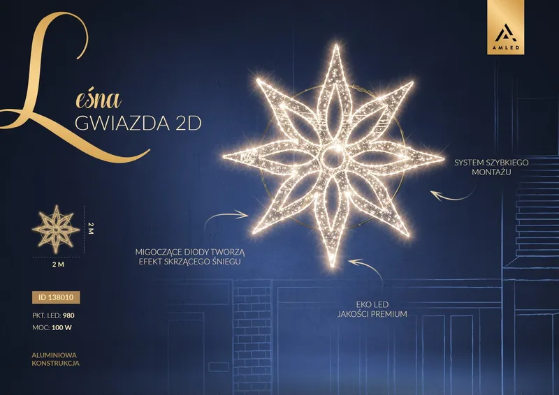 Iluminacja dekoracja elewacyjna LED Gwiazda 2D 200 cm AM-138010 — zdjęcie 2