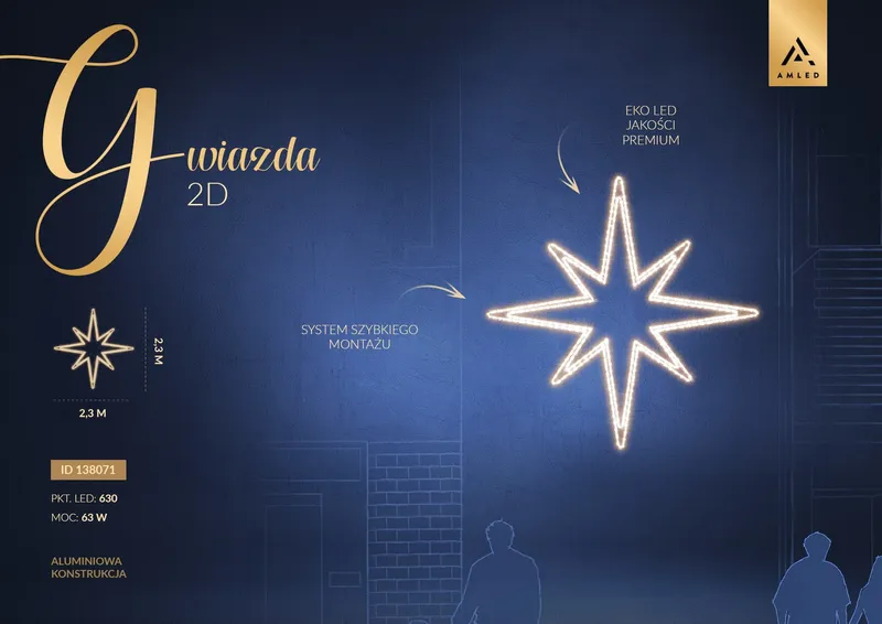 Iluminacja dekoracja elewacyjna LED Gwiazda 2D 230 cm AM-138071 — zdjęcie 2