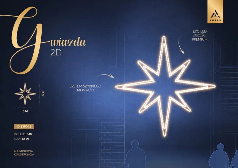 Iluminacja dekoracja elewacyjna LED Gwiazda 2D 300 cm AM-138072 — zdjęcie 2