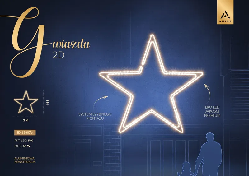 Iluminacja dekoracja elewacyjna LED Gwiazda 2D 300 cm AM-138076 — zdjęcie 2
