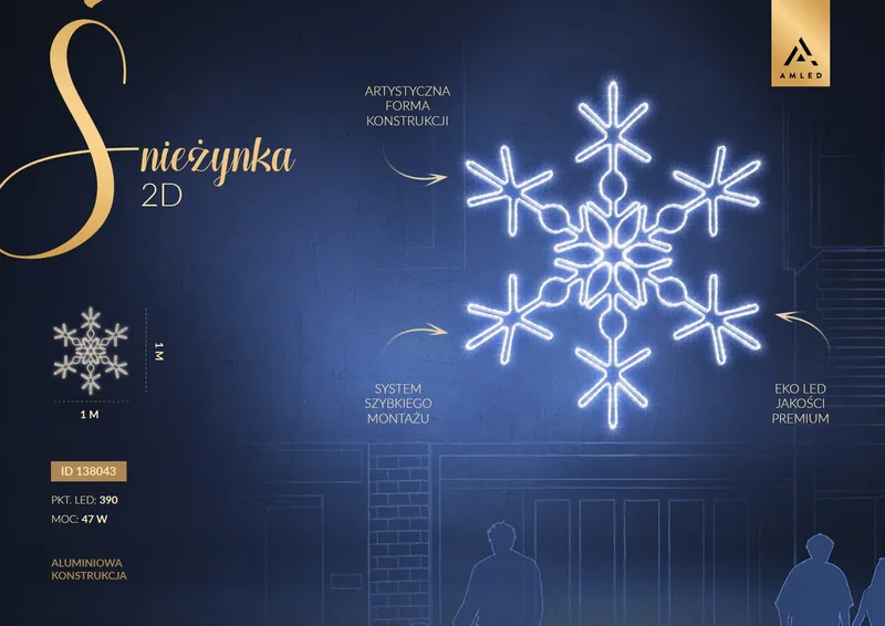 Iluminacja dekoracja elewacyjna LED Śnieżynka 2D 100 cm AM-138043 — zdjęcie 2