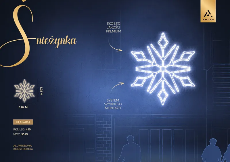 Iluminacja dekoracja elewacyjna LED Śnieżynka 2D 102 cm AM-136014 — zdjęcie 2