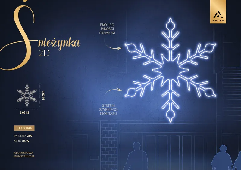 Iluminacja dekoracja elewacyjna LED Śnieżynka 2D 103 cm AM-138044 — zdjęcie 2