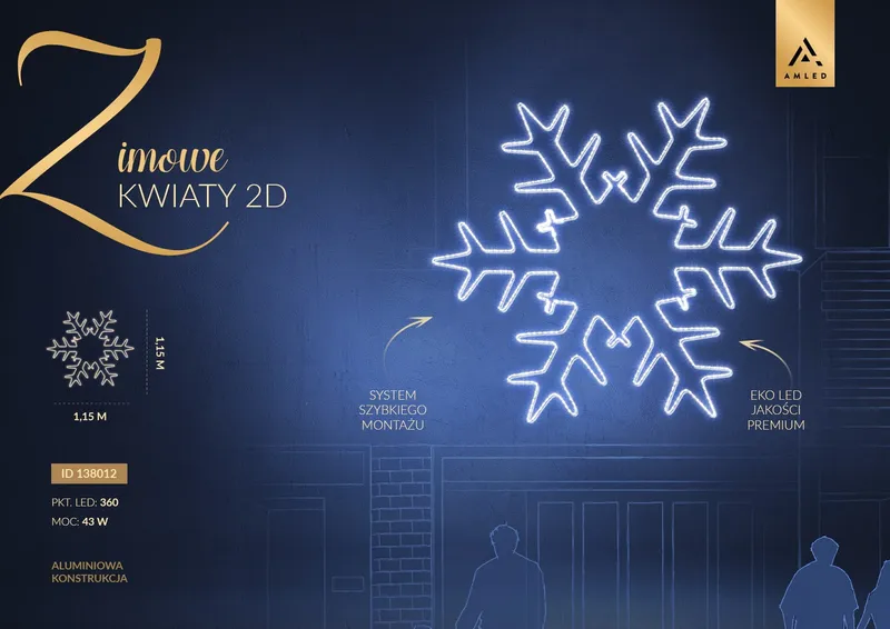 Iluminacja dekoracja elewacyjna LED Śnieżynka 2D 115 cm AM-138012 — zdjęcie 2