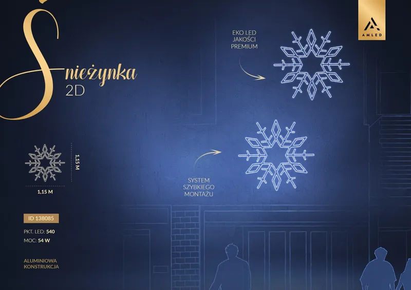 Iluminacja dekoracja elewacyjna LED Śnieżynka 2D 115 cm AM-138085 — zdjęcie 2