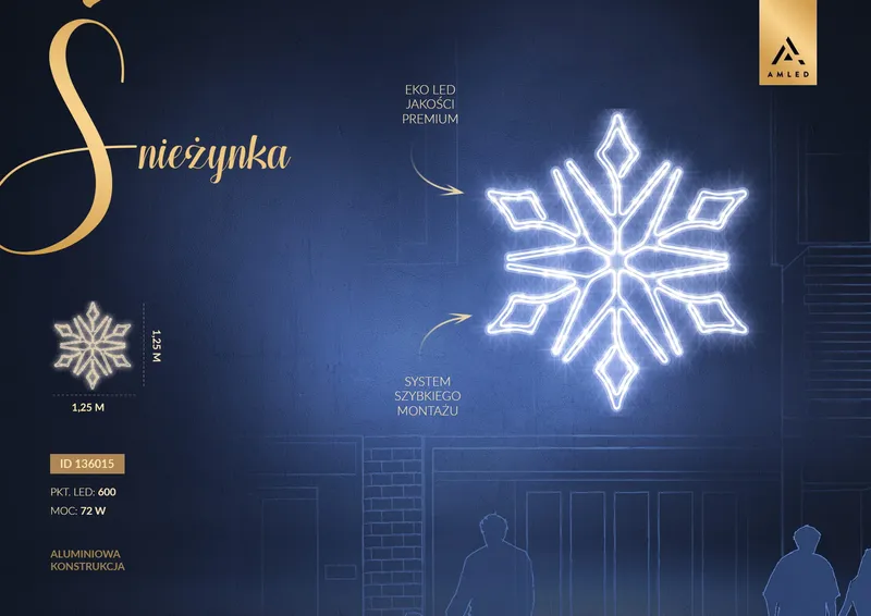 Iluminacja dekoracja elewacyjna LED Śnieżynka 2D 125 cm AM-136015 — zdjęcie 2