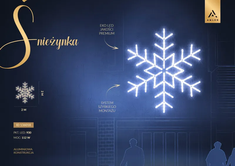Iluminacja dekoracja elewacyjna LED Śnieżynka 2D 200 cm AM-136018 — zdjęcie 2