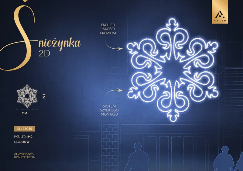 Iluminacja dekoracja elewacyjna LED Śnieżynka 2D 200 cm AM-138045 — zdjęcie 2
