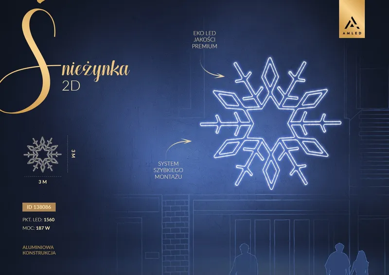 Iluminacja dekoracja elewacyjna LED Śnieżynka 2D 300 cm AM-138086 — zdjęcie 2