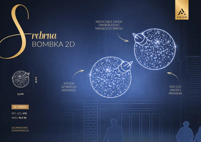 Iluminacja dekoracja elewacyjna LED Srebrna Bombka 2D 160 cm AM-138059 — zdjęcie 2