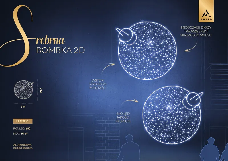 Iluminacja dekoracja elewacyjna LED Srebrna Bombka 2D 200 cm AM-138061 — zdjęcie 2