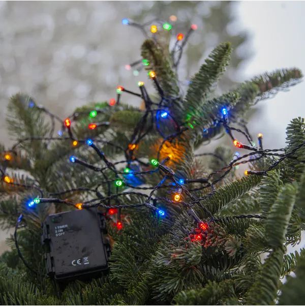Lampki choinkowe LED 80 diod 5,6m na baterie z timerem Multikolor IP44 — zdjęcie 2