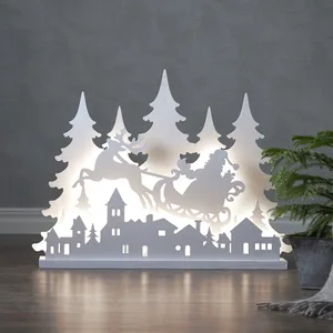 Scenka świąteczna drewniana zaprzęg Św. Mikołaja i miasteczko Led GRANDY 60cm