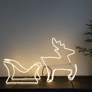 Dekoracja świąteczna Renifer z Saniami 2D NEON LED 90cm długość