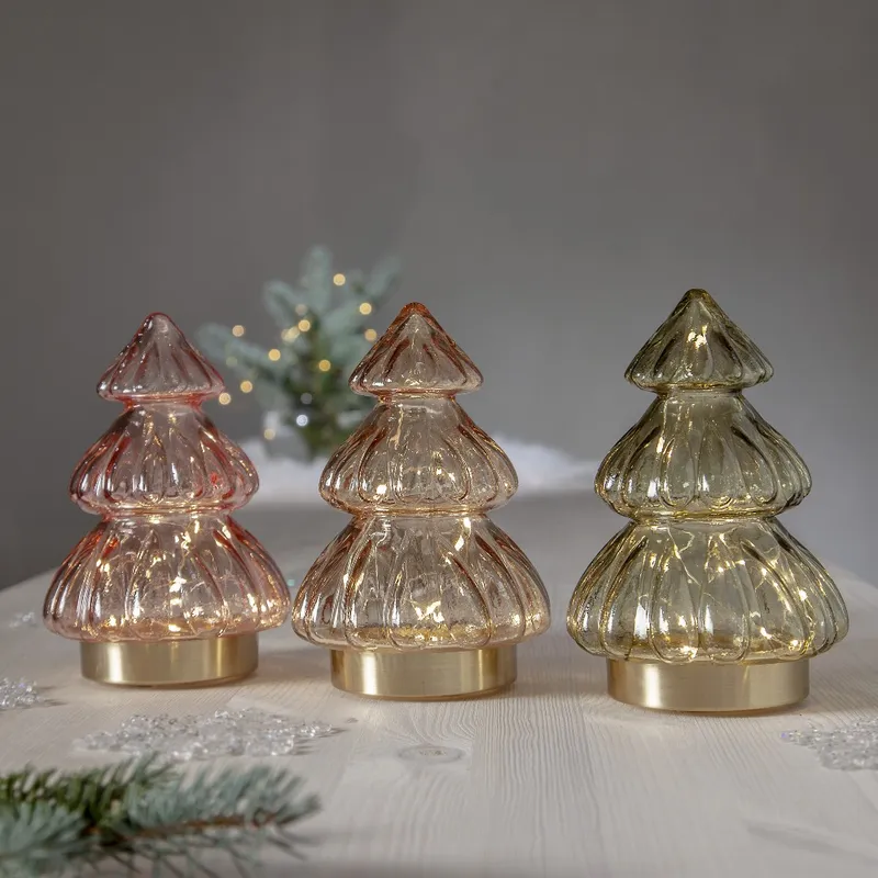 Dekoracja świąteczna szklana choinka Led ABETE 18cm na baterie — zdjęcie 6