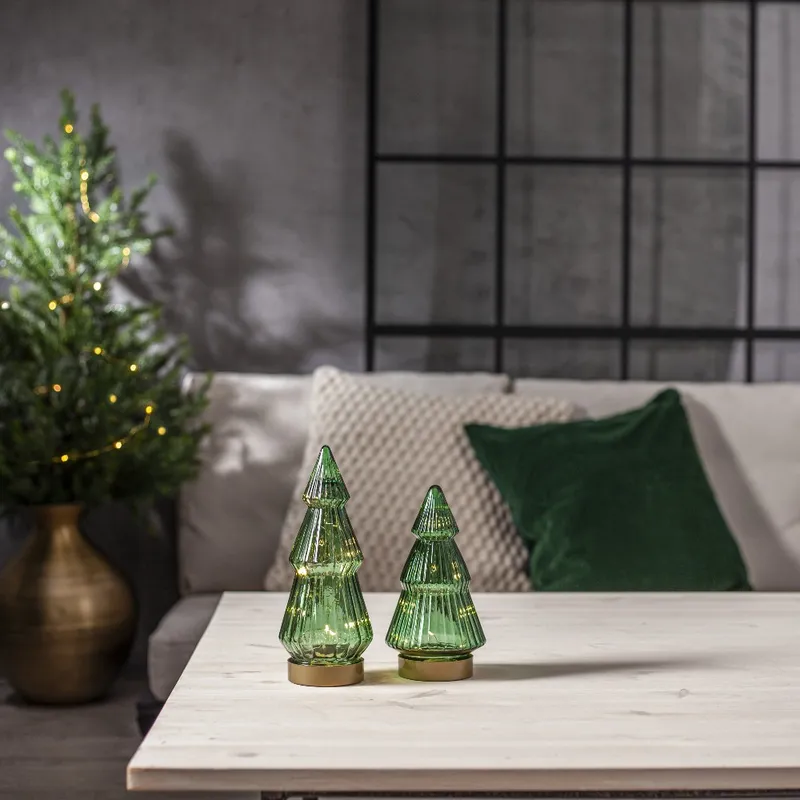 Dekoracja świąteczna szklana choinka Led VERDE 24cm na baterie — zdjęcie 3