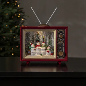 Dekoracja świąteczna telewizor z bałwankami w brokatowym płynie Led VINTER na baterie