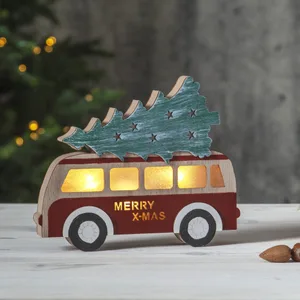 Figurka drewniany autobus z choinką Led BILLY 17cm na baterie
