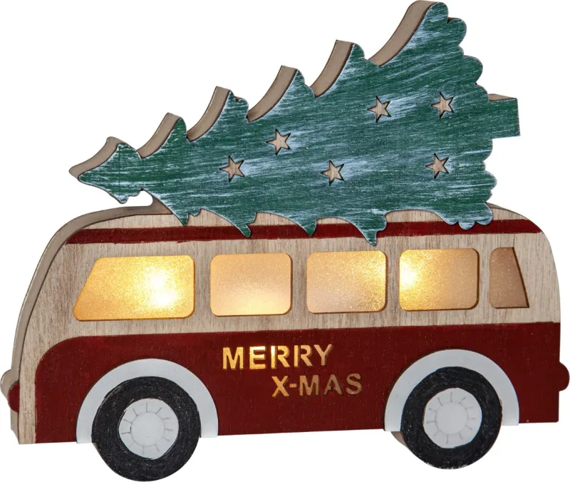 Figurka drewniany autobus z choinką Led BILLY 17cm na baterie — zdjęcie 2