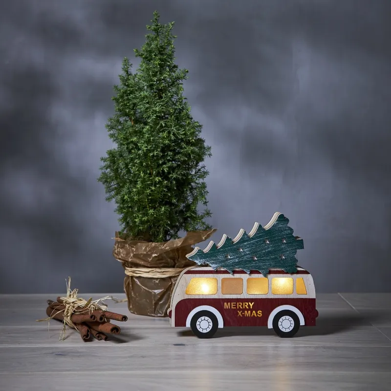Figurka drewniany autobus z choinką Led BILLY 17cm na baterie — zdjęcie 3
