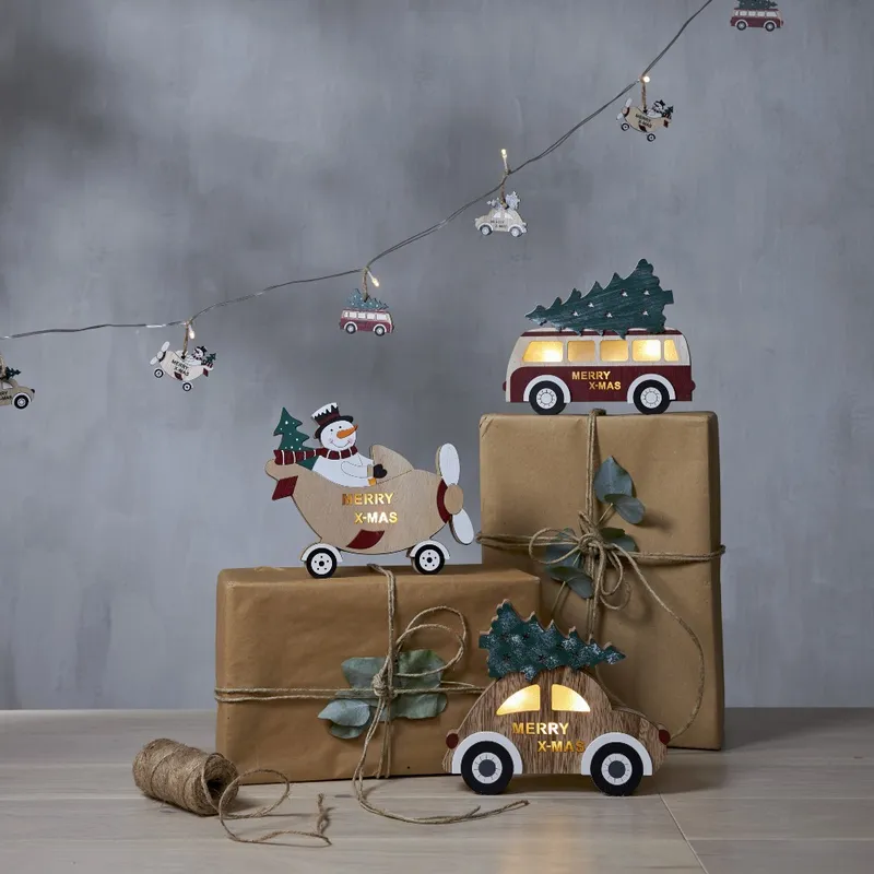 Figurka drewniany autobus z choinką Led BILLY 17cm na baterie — zdjęcie 5