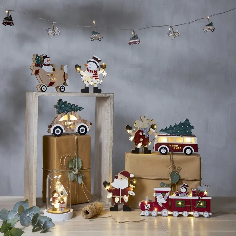 Figurka drewniany autobus z choinką Led BILLY 17cm na baterie — zdjęcie 6