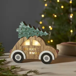 Figurka drewniany samochodzik z choinką Led BILLY 17cm na baterii